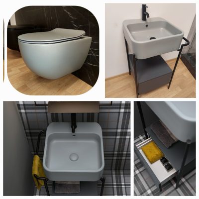 Pakabinamas WC + spintelė su praustuvu ir maišytuvu AXACERAMICA / STEINBERG